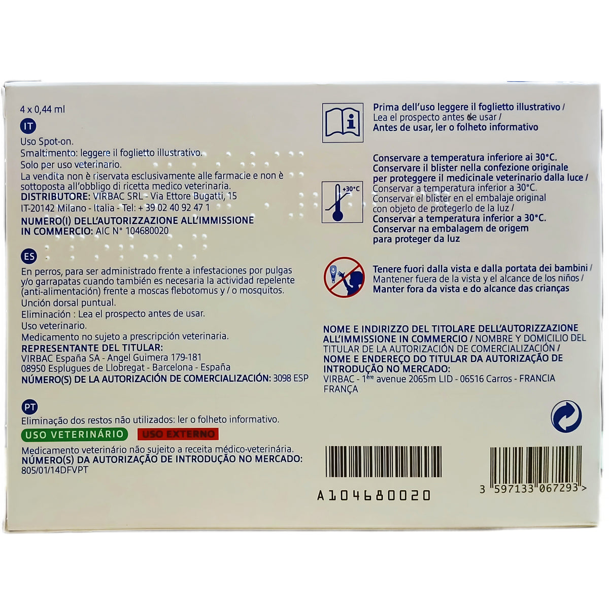 Virbac Effitix Antiparassitario per cani 1,5 - 4 kg 4 Pipette - Partenopet