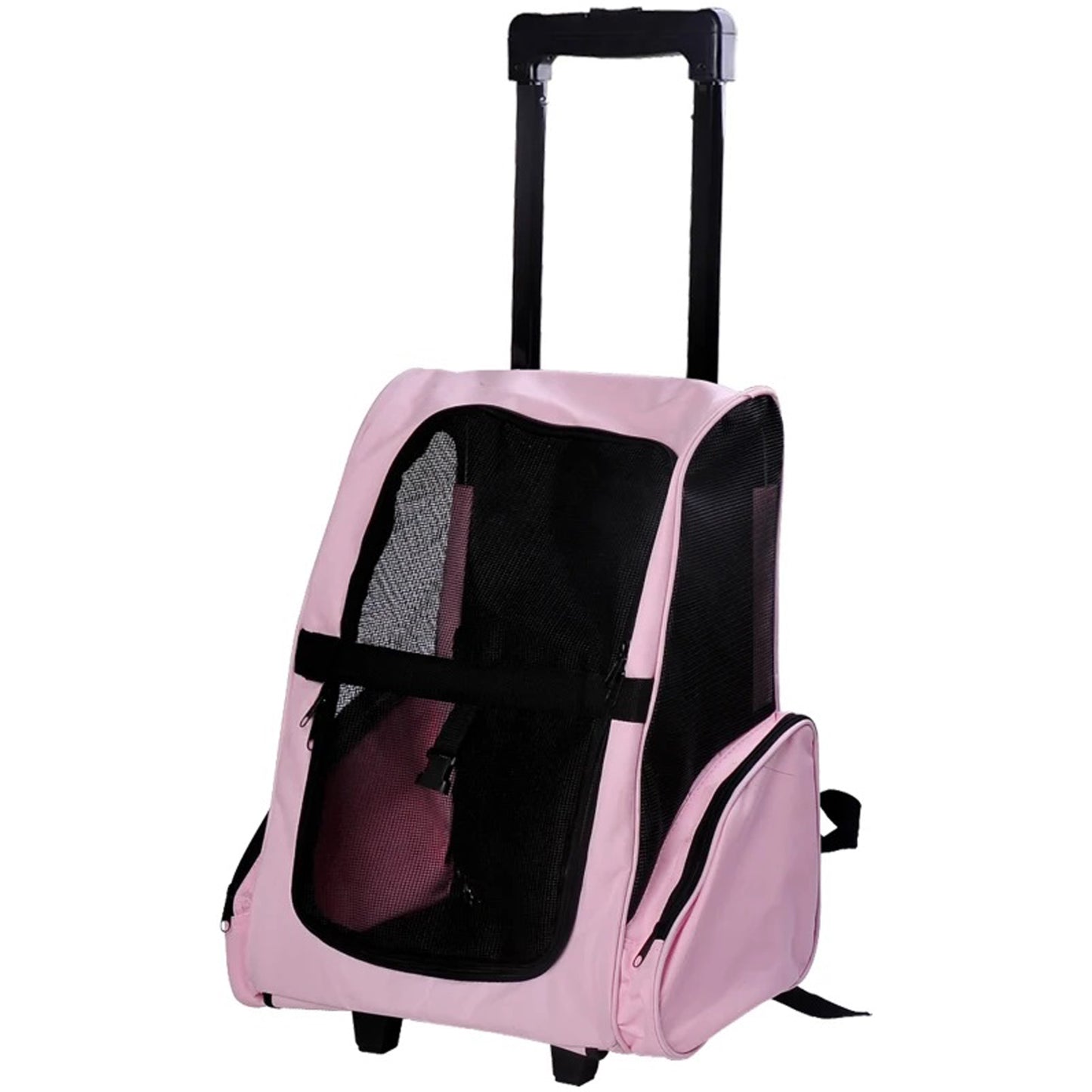 Trasportino Zaino 2 in 1 per Cani e Gatti con Tasche Laterali, Maniglia Telescopica e Ruote, 42x25x55cm - Partenopet