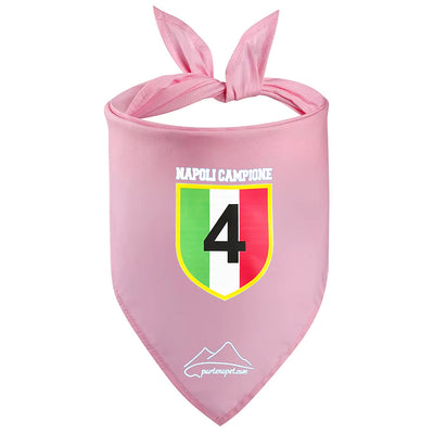 Bandana per cani con la scritta Napoli Campione e lo scudetto tricolore con il numero 4 all'interno di colore rosa