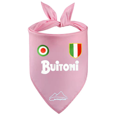 Bandana per Cani con la scritta Buitoni lo scudetto tricolore e un cerchio col tricolore di colore rosa