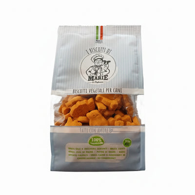 Confezione da 400g di Biscotti Marie Vegetali per cani, a forma di animaletti, gusto albicocca, senza carne, sale, zuccheri e lieviti aggiunti