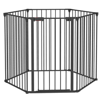 Cancelletto Modulabile per Cani: 6 Pannelli, Pieghevole, Nero in metallo e plastica 123x102x90cm - Partenopet