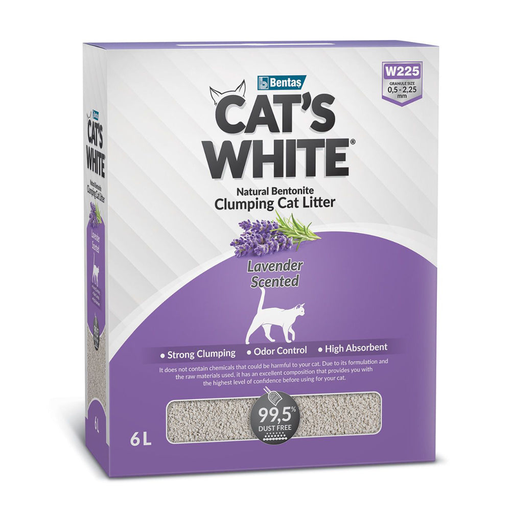 Scatola di lettiera agglomerante per gatti profumata alla lavanda Cat's White da 6 litri