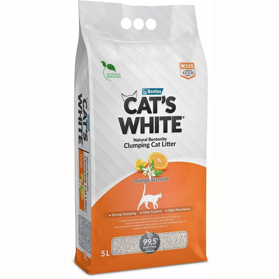 Busta di lettiera agglomerante profumata all'arancia per gatti marca Cat's White 5 L
