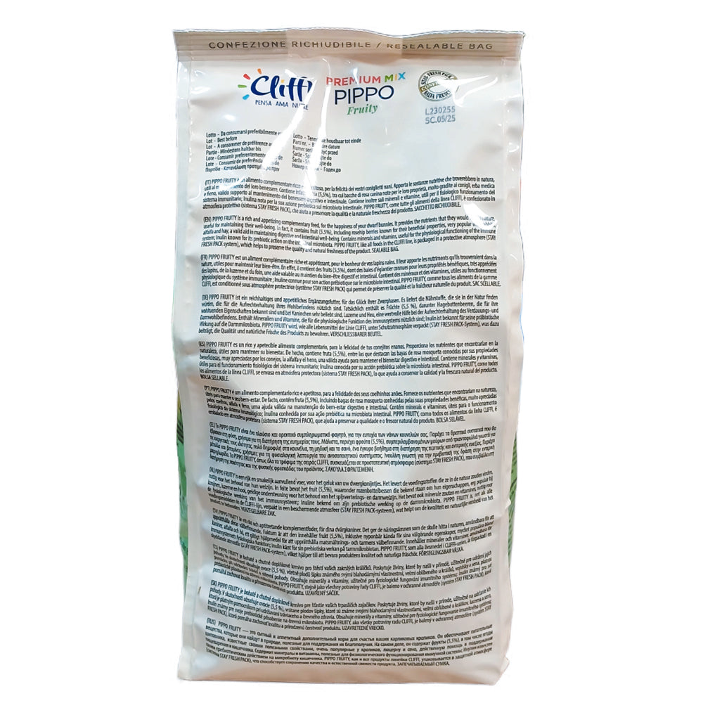 Busta di alimento misto con frutta per conigli Cliffi Pippo Fruity da 800 g