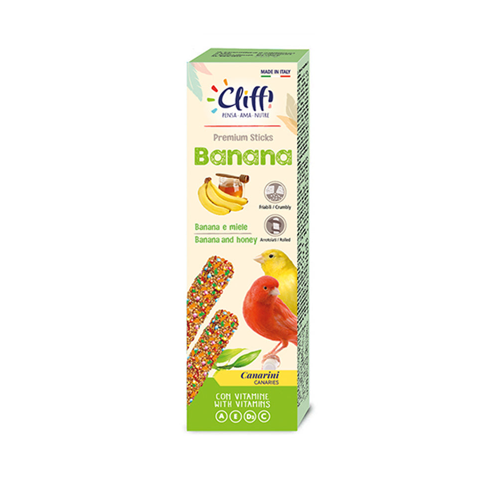 Astuccio di Cliffi Sticks alla Banana e Miele per canarini da 60g, due bastoncini energetici ricchi di vitamine e potassio per il benessere degli uccelli da compagnia