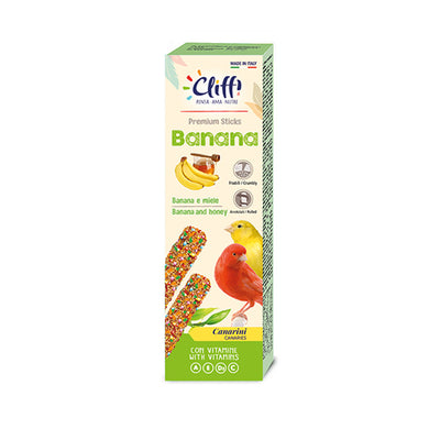 Astuccio di Cliffi Sticks alla Banana e Miele per canarini da 60g, due bastoncini energetici ricchi di vitamine e potassio per il benessere degli uccelli da compagnia