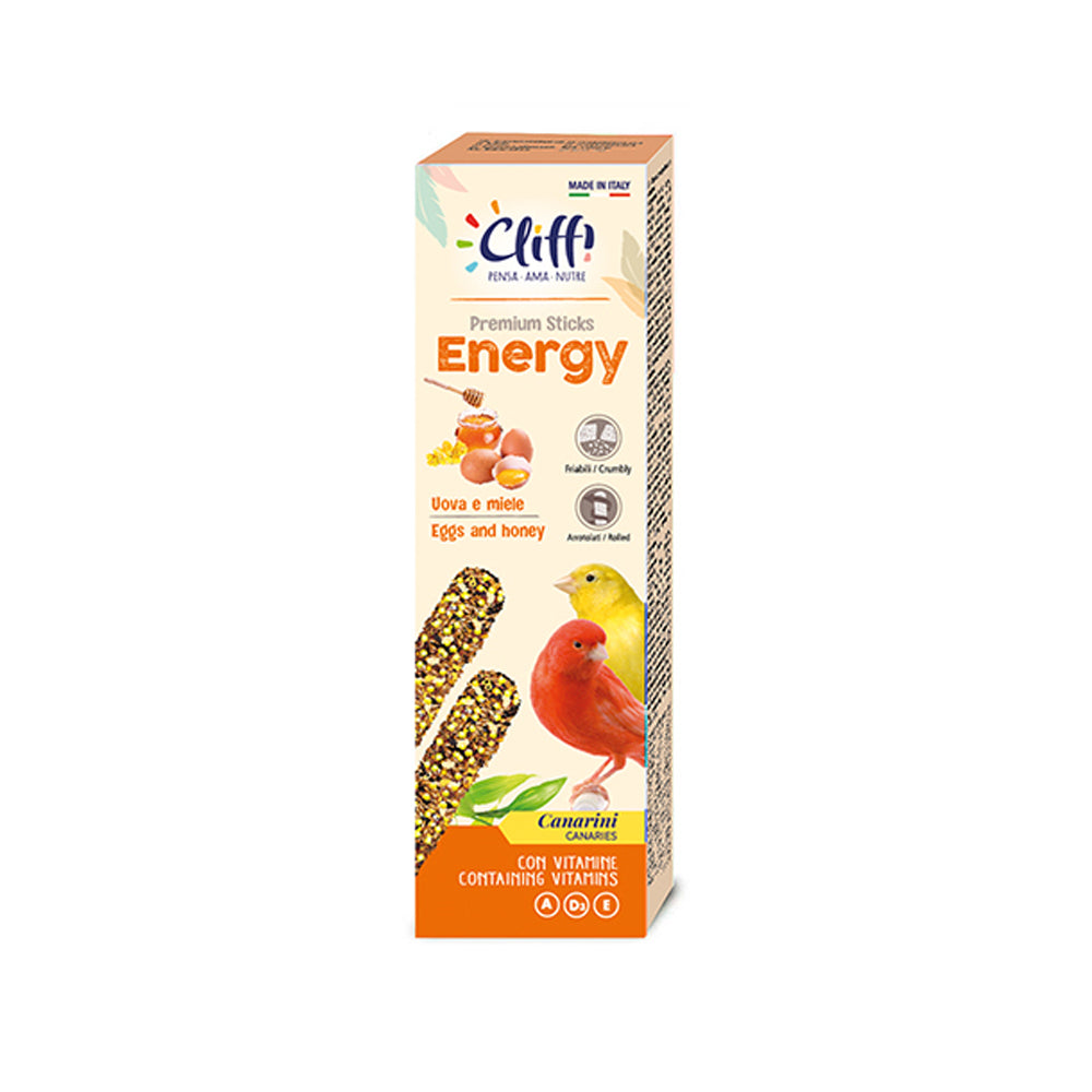 Confezione di Cliffi Sticks Energy per canarini da 60g, bastoncini con uova e miele ricchi di vitamine per la forza muscolare e l'energia degli uccelli da compagnia