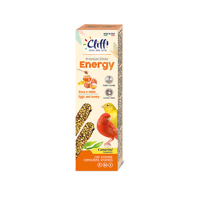 Confezione di Cliffi Sticks Energy per canarini da 60g, bastoncini con uova e miele ricchi di vitamine per la forza muscolare e l'energia degli uccelli da compagnia