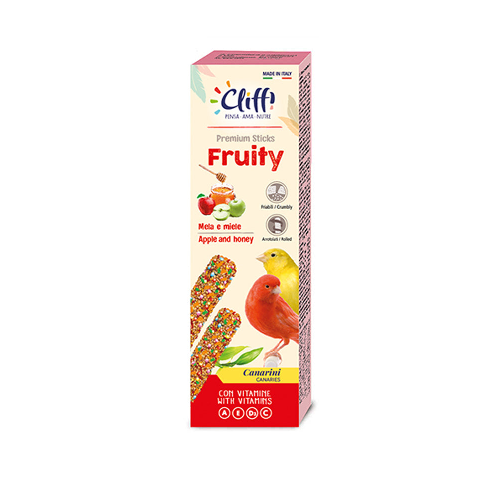 Confezione di Cliffi Sticks Fruity per canarini da 60g, bastoncini con frutta e miele ricchi di vitamine A, D3 ed E per la salute e il benessere degli uccelli