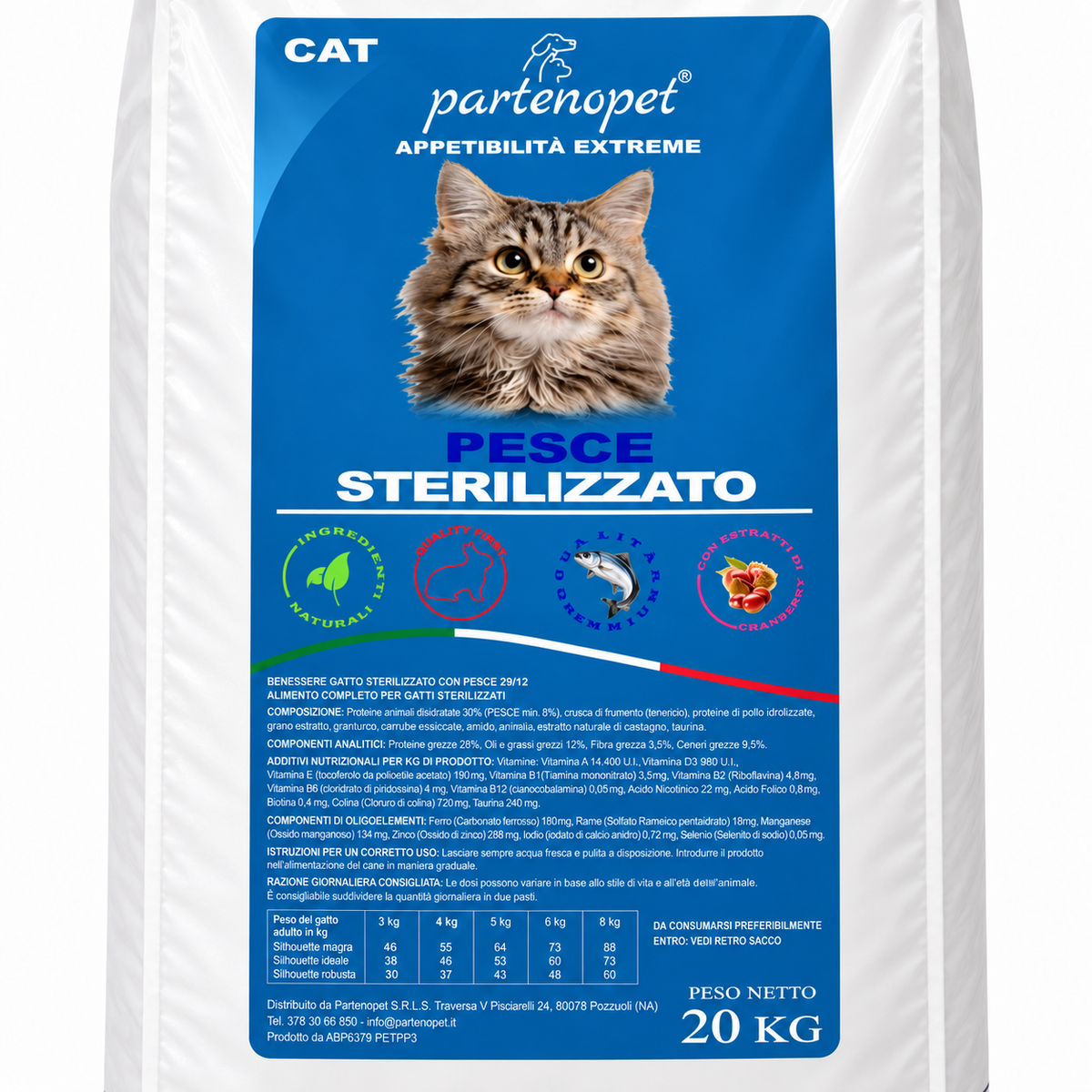 Dettaglio della confezione Partenopet Cat Sterilizzato Pesce da 20 kg