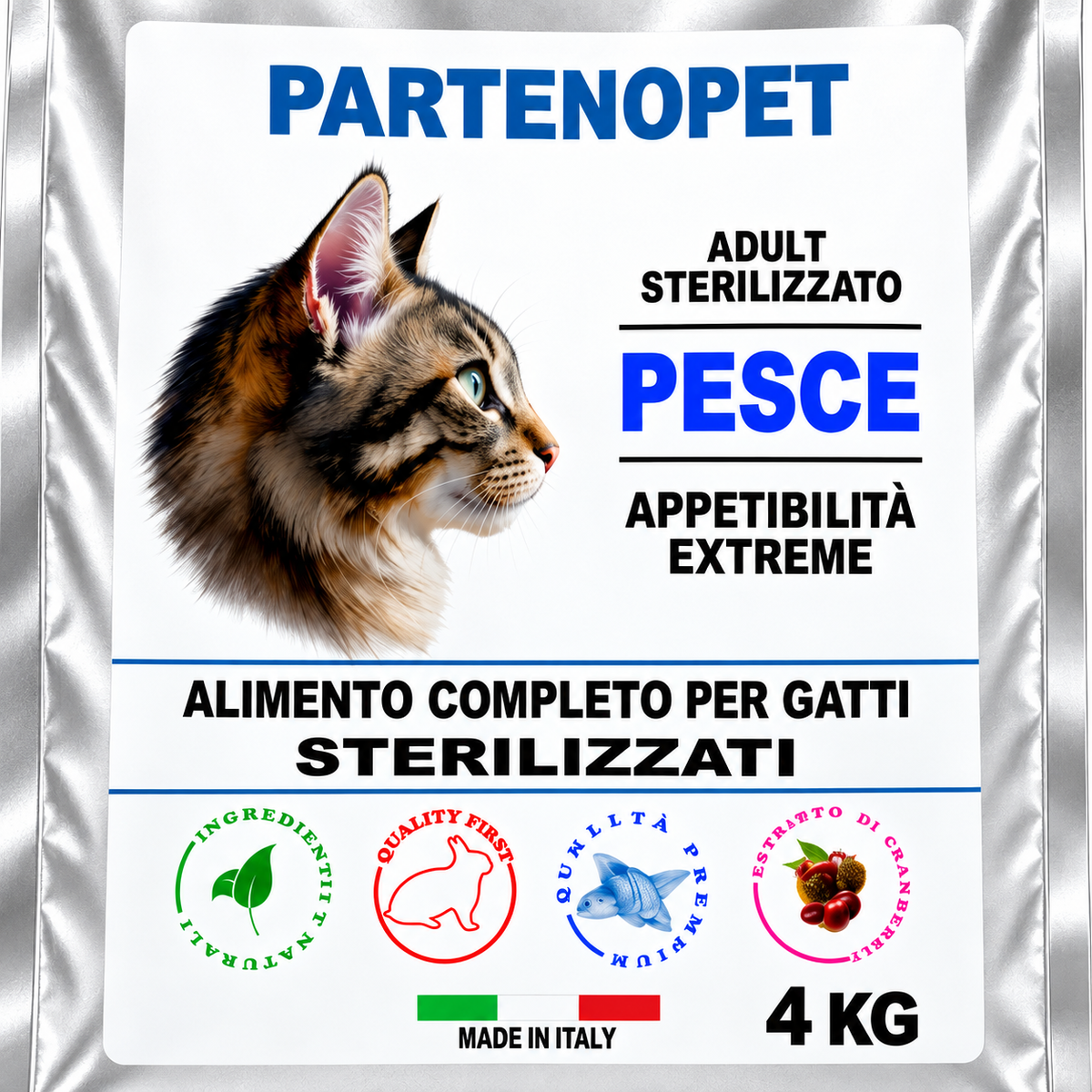 Dettaglio della confezione Partenopet Cat Sterilizzato Pesce da 4 kg