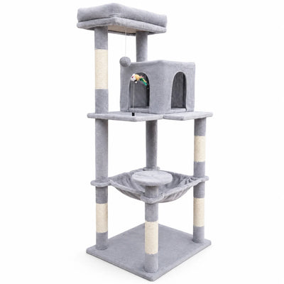 Albero Tiragraffi per Gatti 55 × 45 × 143 cm | Con Cuccia, Amaca e Pali in Sisal - Partenopet