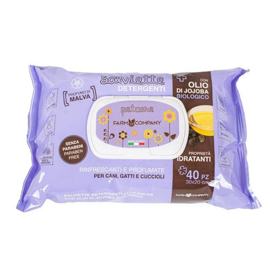 Confezione di salviette per cani e gatti con jojoba e malva Farm Company da 40 salviette