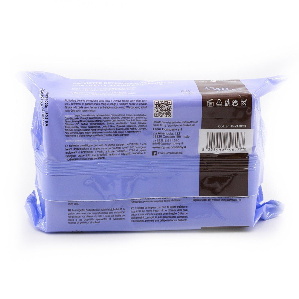 Confezione di salviette per cani e gatti con jojoba e malva Farm Company da 40 salviette