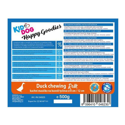 Busta di bastoncini di pelle di bufalo ricoperti di anatra essiccata Kid Dog da 500 g