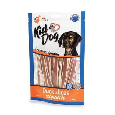 Busta di snack per cani strisce morbide di anatra e merluzzo Kid Dog da 80 g