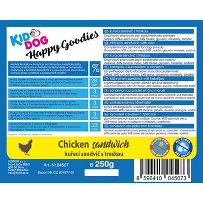 Busta di sticks per cani con pollo e merluzzo Kid Dog da 80 g