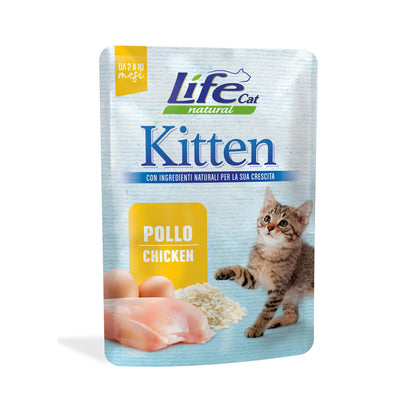 Bustina alimento umido per gatti cuccioli al pollo marca Life da 70 g
