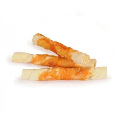 Busta di snack per cani mini sticks in pelle bovina con pollo essiccato Life da 500 g