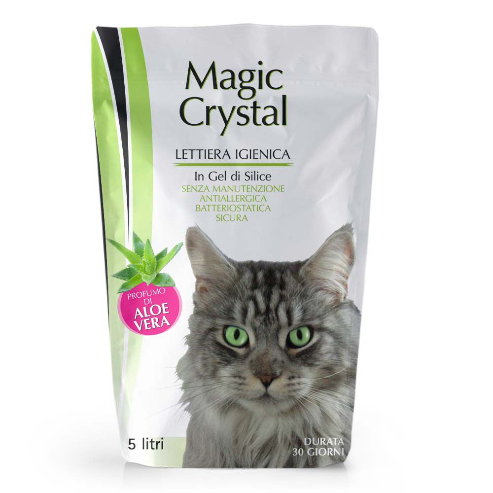 Busta di lettiera in gel di silice profumata all'aloe vera Magica Crystal da 5 L