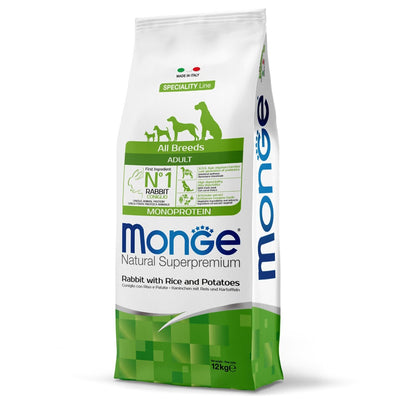 Busta di crocchette per cani di tutte le taglie al coniglio riso e patate Monge