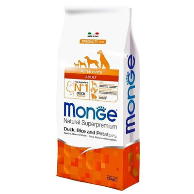 Busta di crocchette per cani adulti di tutte le taglie con anatra riso e patate Monge