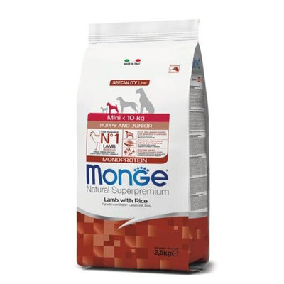 Busta di crocchette per cani cuccioli di taglia piccola con agnello e riso Monge