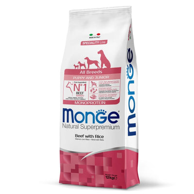 Crocchette per cani cuccioli di tutte le taglie al manzo e riso Monge Puppy All Breeds