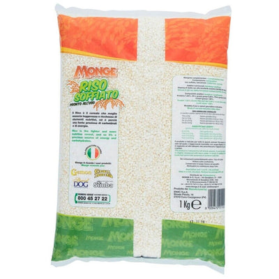 Busta di riso soffiato vitaminizzato per cani pronto all'uso Monge da 1 kg