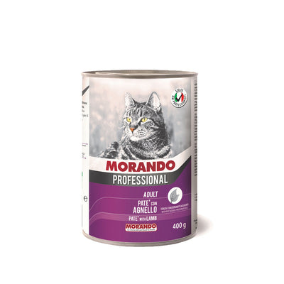 Lattina di alimento umido per gatti patè con agnello Morando da 400 g