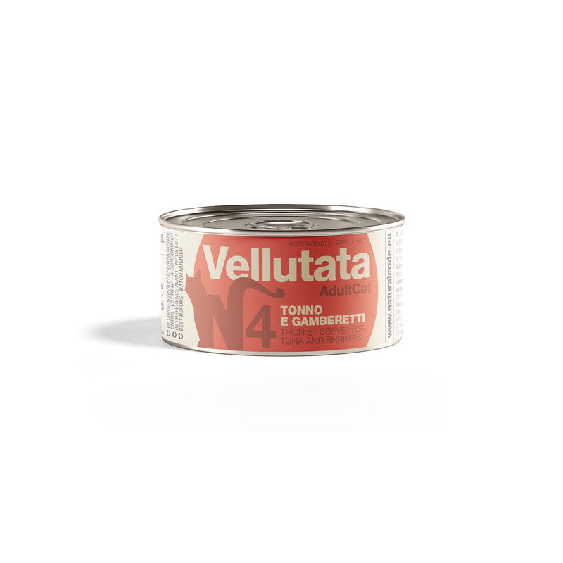 Natural Code 04 Vellutata Tonno e Gamberetti 85 g alimento umido complementare per gatti adulti senza glutine con ingredienti naturali