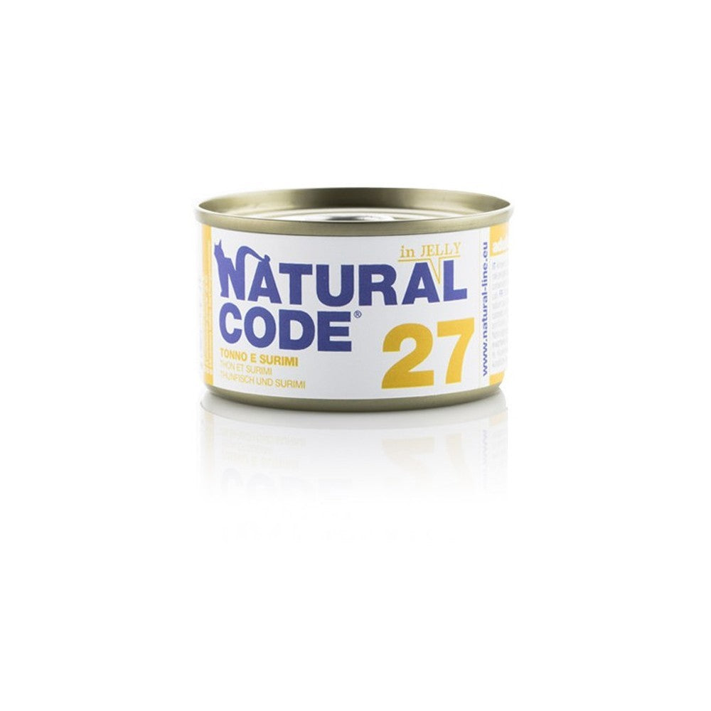 Scatoletta di alimento umido per gatti con tonno e surimi Natural Code da 85 g
