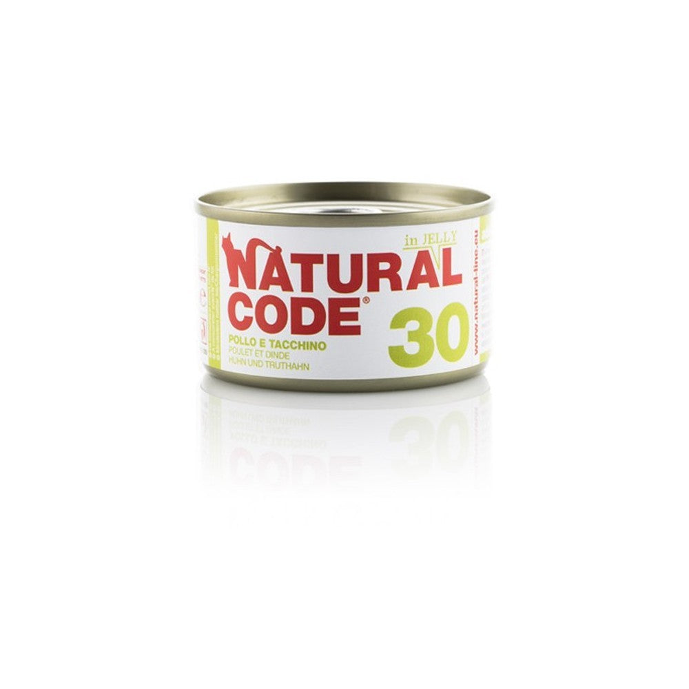Scatoletta di alimento umido per gatti pollo e tacchino Natural Code da 85 g