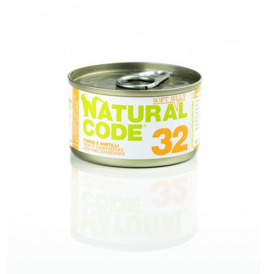 Scatoletta di alimento umido per gatti con tonno e mirtilli Natural Code da 85 g