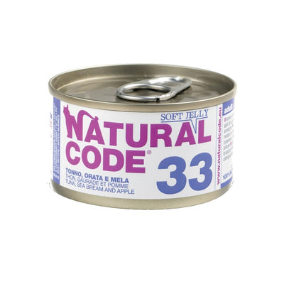 Scatoletta di alimento umido per gatti tonno, orata e mela Natural Code da 85 g