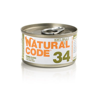 Scatoletta di alimento umido per gatti con tonno e kiwi Natural Code da 85 g