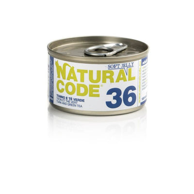 Scatoletta di alimento umido per gatti con tonno e tè verde Natural Code da 85 g
