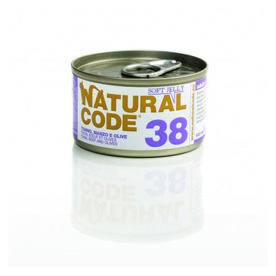 Scatoletta per gatti con tonno manzo e olive Natural Code da 85 g