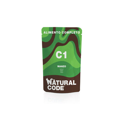 Natural Code C01 Manzo alimento umido completo per gatti adulti 70 g con 68% di manzo e piselli naturali