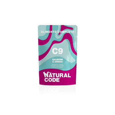 Natural Code C09 Salmone e Aringa alimento umido completo per gatti adulti 70 g con salmone, aringa e patate, ricco di Omega 3, grain free