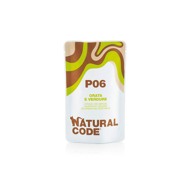Natural Code P06 Orata e Verdure alimento umido completo per gatti adulti bustina da 70 g con orata, carote, piselli e riso