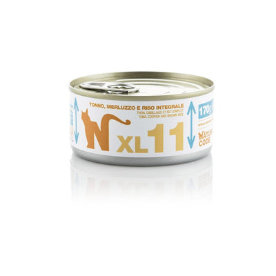 Natural Code XL11 Tonno, Merluzzo e Riso Integrale alimento umido complementare per gatti adulti in lattina da 170 g disponibile su Partenopet.