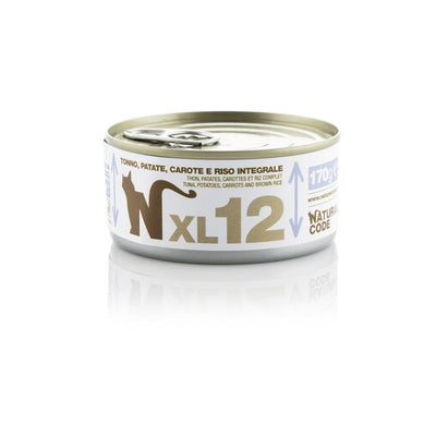 Natural Code XL12 Tonno, Patate, Carote e Riso Integrale alimento umido complementare per gatti adulti in lattina da 170 g disponibile su Partenopet.