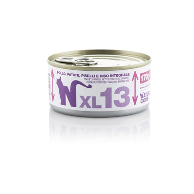 Natural Code XL13 Pollo Patate Piselli e Riso Integrale 170 g alimento complementare per gatti adulti in lattina.