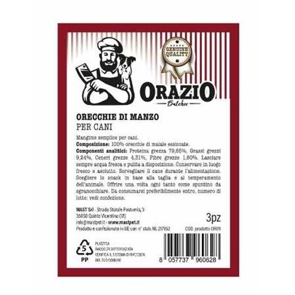 Busta di 3 orecchie di manzo per cani Orazio