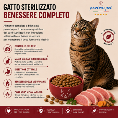 Sacco da 10 kg crocchette Partenopet Adult Cat al maiale, alimento naturale per gatti adulti pressato a freddo prodotto in Italia, senza conservanti né coloranti.