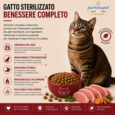 Sacco da 1,5 kg crocchette Partenopet Adult Cat al maiale, alimento naturale per gatti adulti pressato a freddo prodotto in Italia, senza conservanti né coloranti.