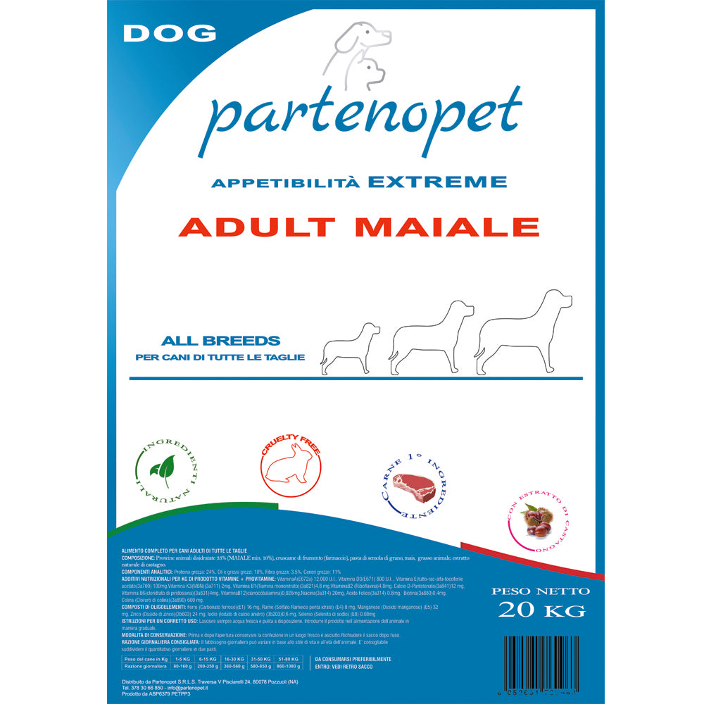 Partenopet Crocchette Premium per Cani al Maiale Sacco Convenienza da 20 kg. - Partenopet