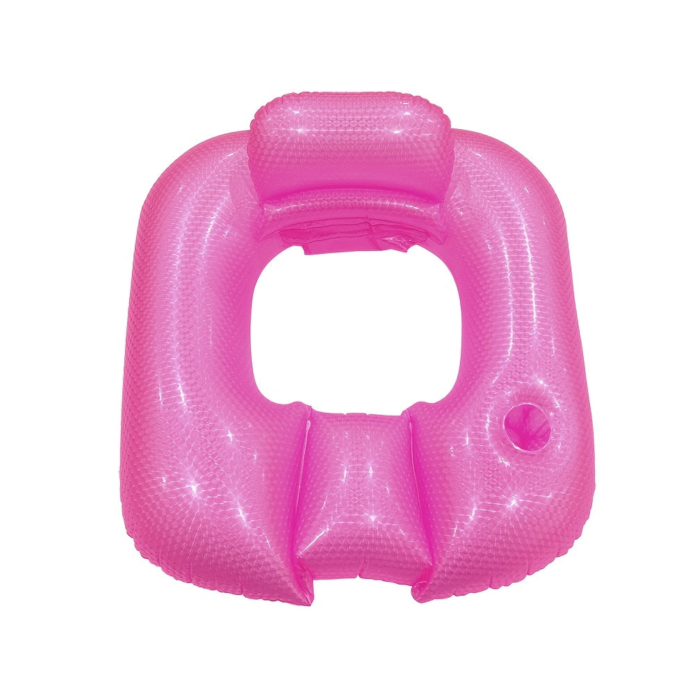 Poltrona galleggiante quadrata per piscina colore perlato con foro centrale, schienale e porta bevande, dimensioni 80x85 cm, ideale per relax estivo.